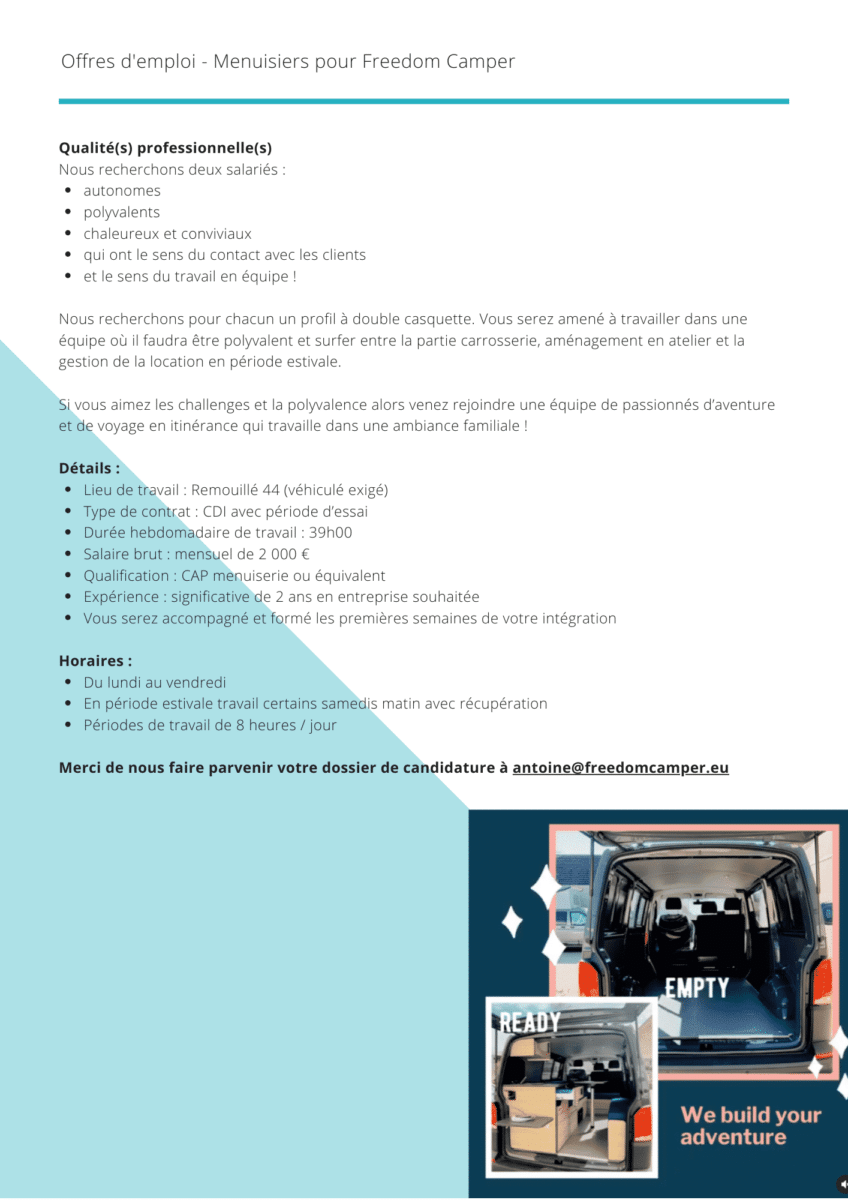 Recrutement emploi job menuisier Nantes