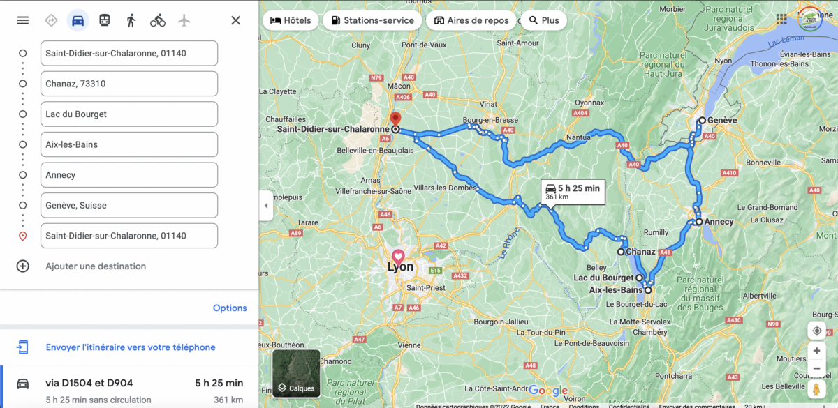 Carte du circuit d'un roadtrip en van dans les alpes