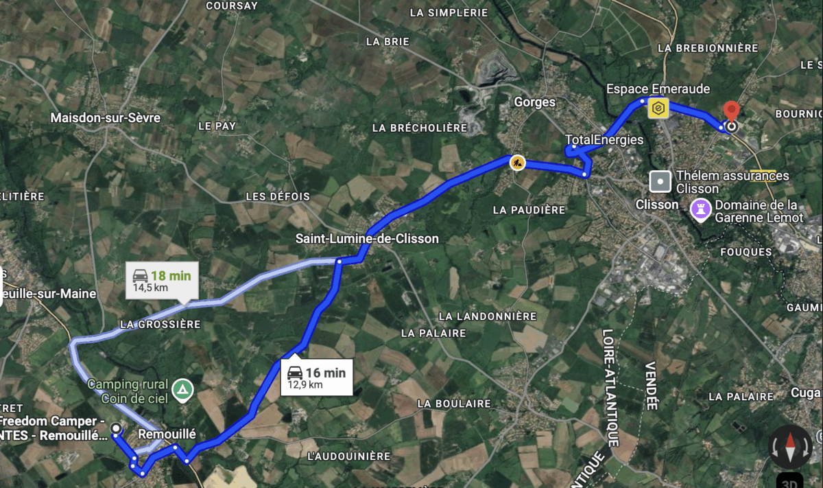 Itinéraire du hellfest à l'agence freedom camper nantes remouille